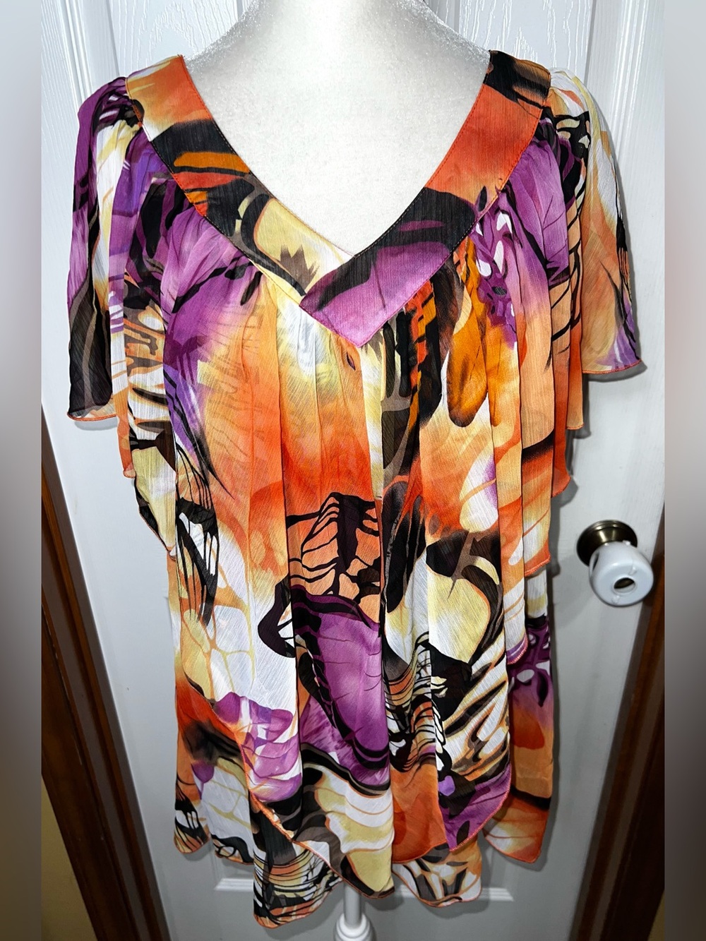 Sunny Leigh Butterfly Blouse Top Boho Short Flowy Sleeves Lightweight Size L